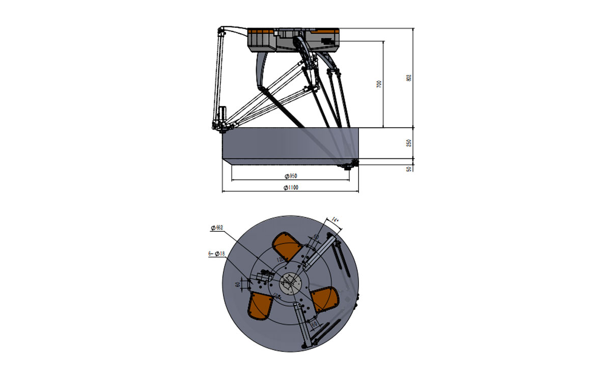 Bản vẽ kỹ thuật của robot Delta BAT1100M-E3